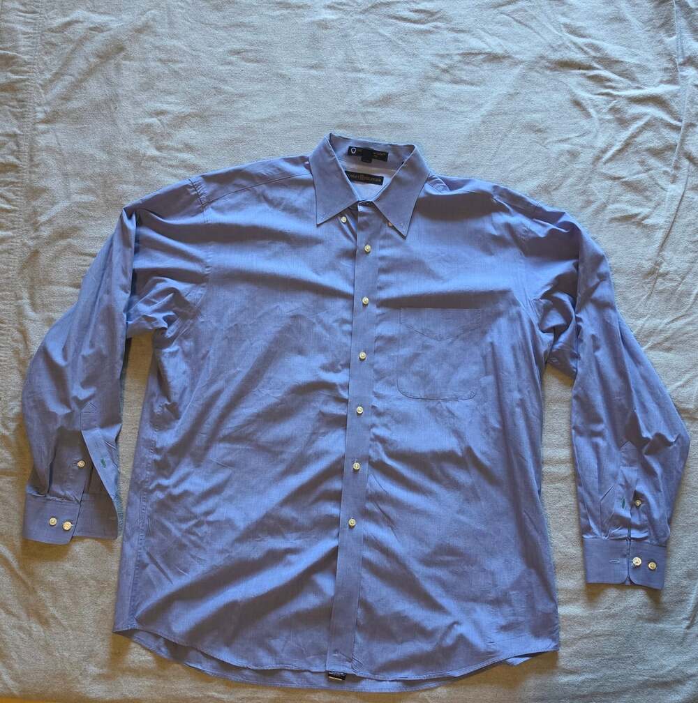 Tommy Hilfiger Mens 16.5 34-35 Blue TLC Lifetime Collar 100s Two Ply Dress Shirt